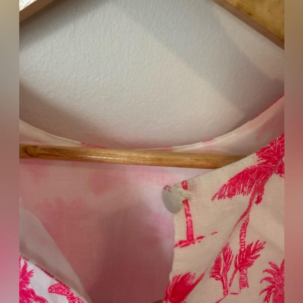 Vineyard Vines Linen Pink Palm Tree Ruffle Mini Dress XS vacation resort wear - Picture 15 of 15